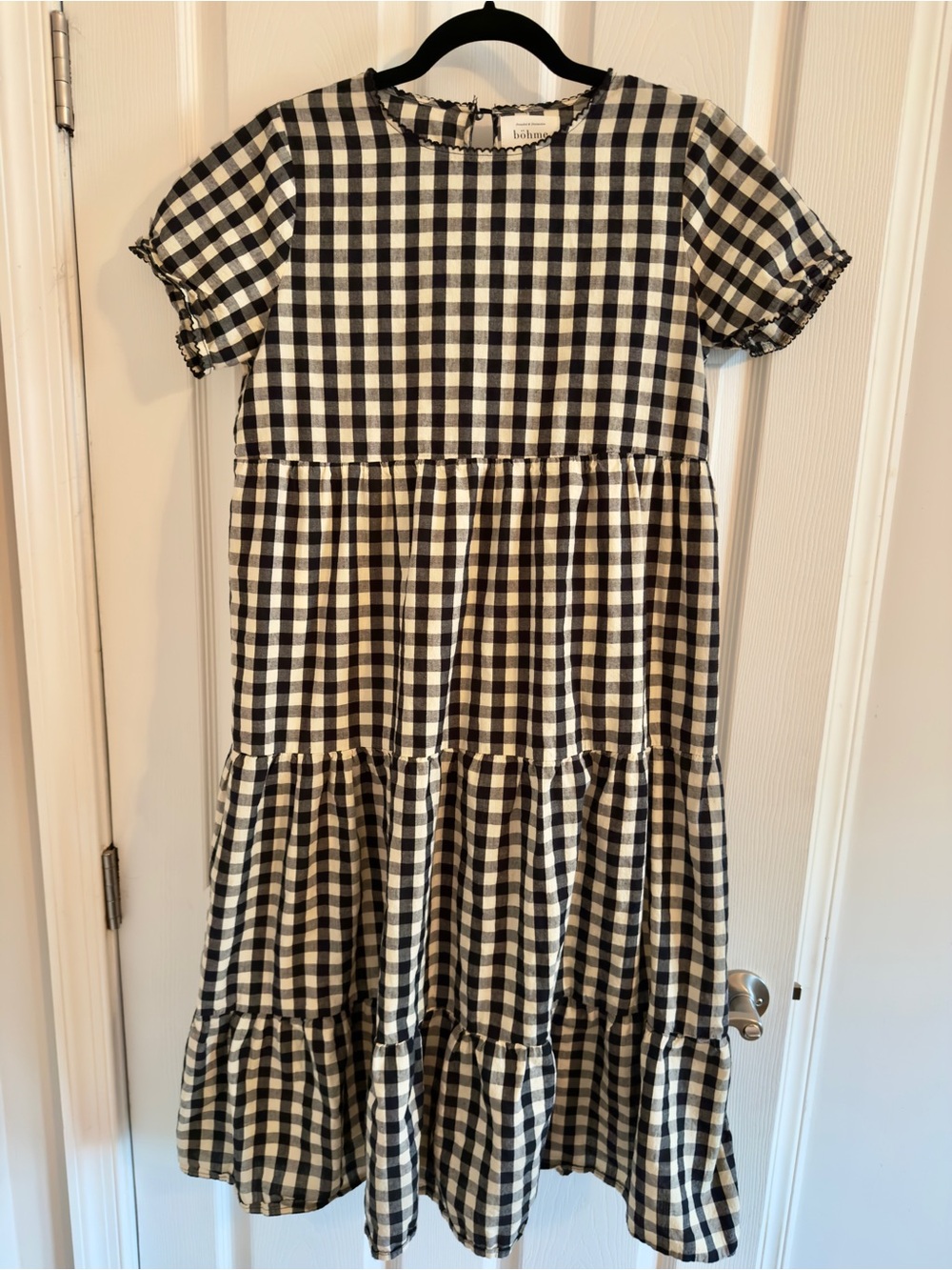 Böhme Keyla Black White Plaid Midi Dress Gingham Cottagecore Boho Chic | Size S